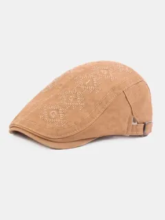 Men's Embroidered Retro Sun Hat Literary Beret Cotton Cap Forward British Hat