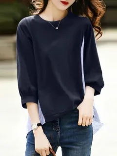 Sudadera asimétrica con patchwork de rayas