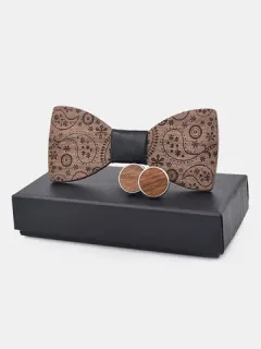 Gemelos de pajarita de madera exquisita