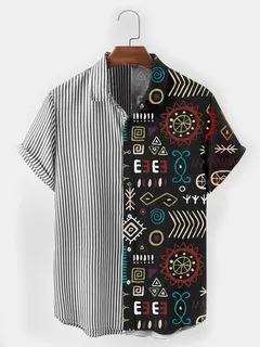 Tribal Print Striped Patchwork Shirts