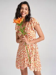 Abrigo de corbata con volantes y estampado floral Vestido