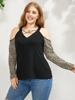 Camiseta de patchwork de leopardo talla grande