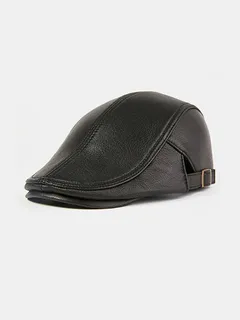 Collrown Men Genuine Leather Front Hat Beret Hat