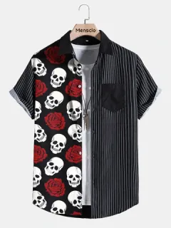 Rose Skull Printed Striped Shirts