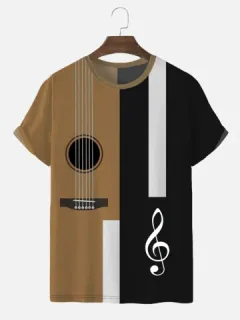 Patchwork T-shirts with musical symbol print