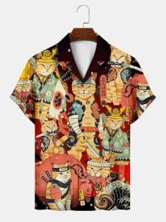 Allover Japanese Cat Printed Shirts