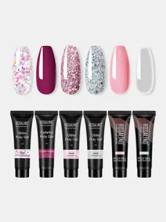 Equipo de extensión de poliéster brillante de 6 piezas Gel
