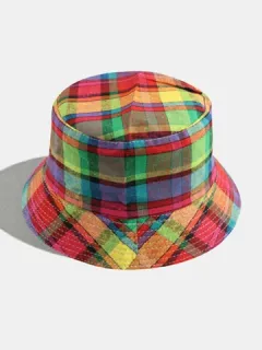 Women and Men Plaid Pattern Retro Harbor Style Bucket Hat