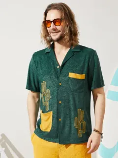 Cactus Embroidered Towel Shirts Texture