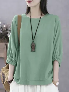 Blusa de manga dolman de algodón liso