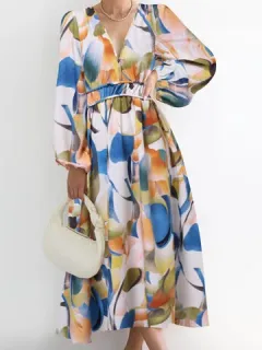 Cuello de pico con estampado abstracto colorido Vestido