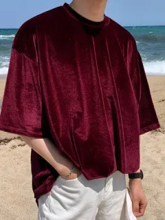 Solid Velvet Half Sleeve T-shirt