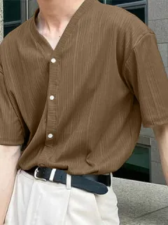 Striped Texture Short Sleeve Shirt