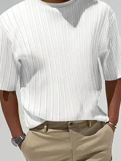 Striped Stand Collar Short Sleeve T-shirt