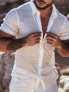 Men's Sexy Lace Short Sleeve Shirt