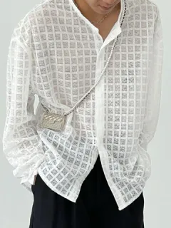 Mesh Plaid Long Sleeve Shirts