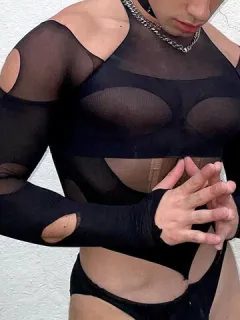 Hollow Out Mesh Vest and T-shirt Set