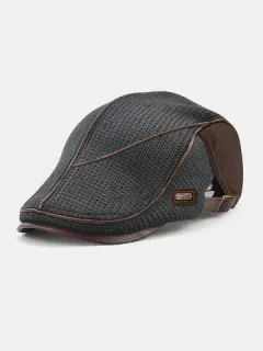 Beret Men's Knitted Leather Patchwork Color Hat
