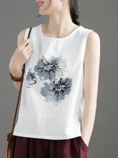 Camiseta sin mangas de algodón con estampado floral