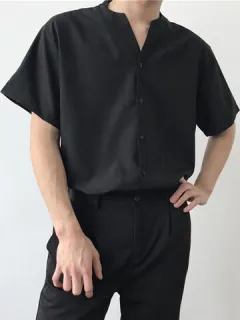 Men's V-Neck Short Sleeve Solid Color Shirt