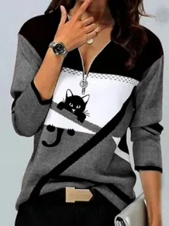 Sudadera con cremallera y estampado de gato