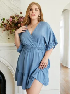 Manga con volantes sin espalda con lazo de talla grande Vestido