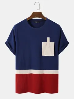 Color Block Patched Pocket T-Shirts