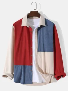 Corduroy Shirts with Patchwork Buttons