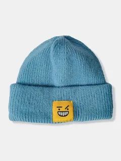 Unisex Solid Funny Smile Face Patch Beanie Hat