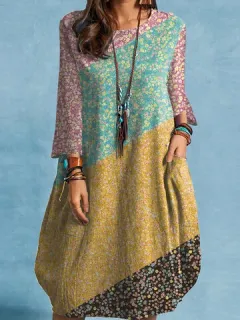 Patchwork floral con bloques de color y florecitas Vestido