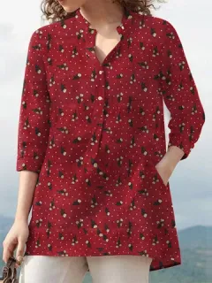 Blusa con bolsillo con botones y estampado floral