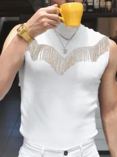 Men's Solid Fringe Knitted Vest