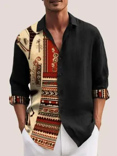 Patchwork shirts with ethnic figures