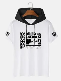 Tokyo Anime Print Hooded T-shirts
