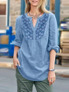 Blusa casual de patchwork con cuello en V