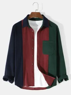 Color Patchwork Waffle Texture Shirts