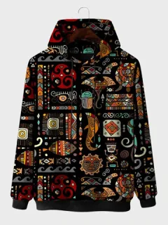 Allover Ethnic Geometric Print Hoodies