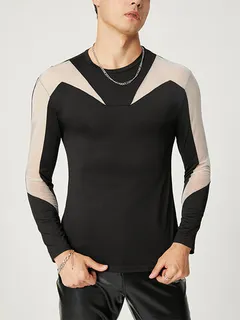 Men's Sexy Patchwork Mesh Long Sleeve T-shirt