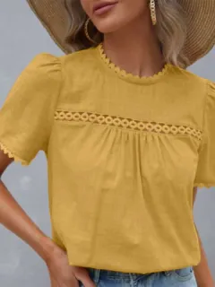 Blusa de algodón con ribete de encaje