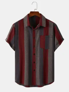 Striped Cotton Linen Combined Shirts