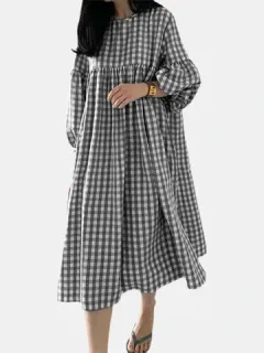 Estampado a cuadros Plisado Informal Vestido
