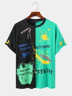 Men's Contrast Color Splashed Ink Letter Print T-shirt