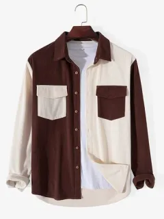 Patchwork Corduroy Shirts with Flap Pocket