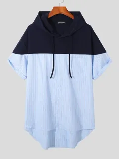 Pocket Color Block Hooded Shirt