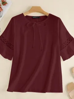 Blusa sólida de manga con volantes escalonados
