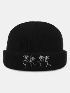 Unisex Dancing Skull Embroidered Beanie Hat