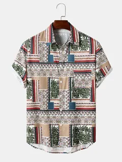 Scarf Print Spliced Shirts