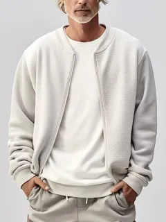 Solid Textured Baseball Jacket
