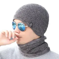 Men's Thickening Earmuffs Hat Mounted Knitted Scarf Hat