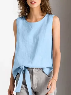 Camiseta sin mangas de algodón liso con abertura lateral